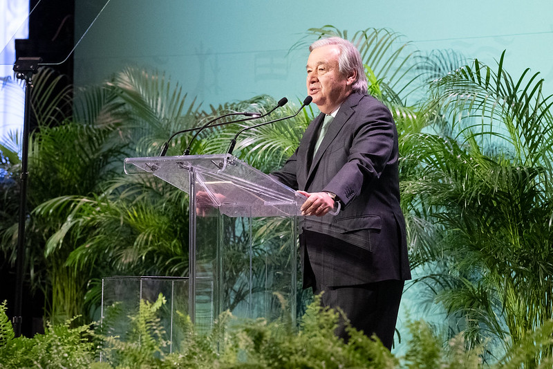 Secretary-General António Guterres (at podium) addresses the fifteenth meeting of the Conference of Parties to the Convention on Biological Diversity (COP15) in Montreal, Canada. 