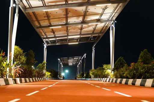 Indian solar cycelpath at night